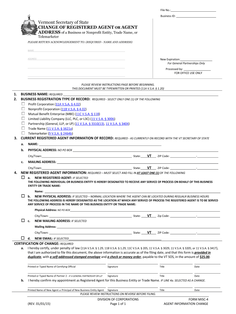 Update a Business Registration Vermont Secretary of State  Form
