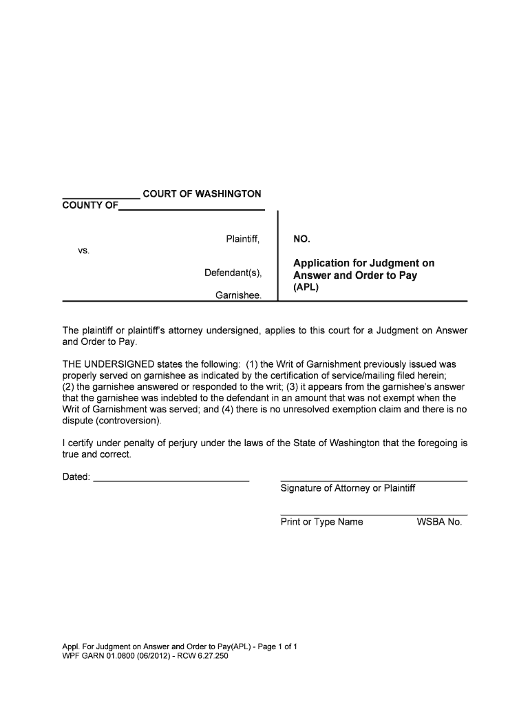 Application for Judgment on  Form
