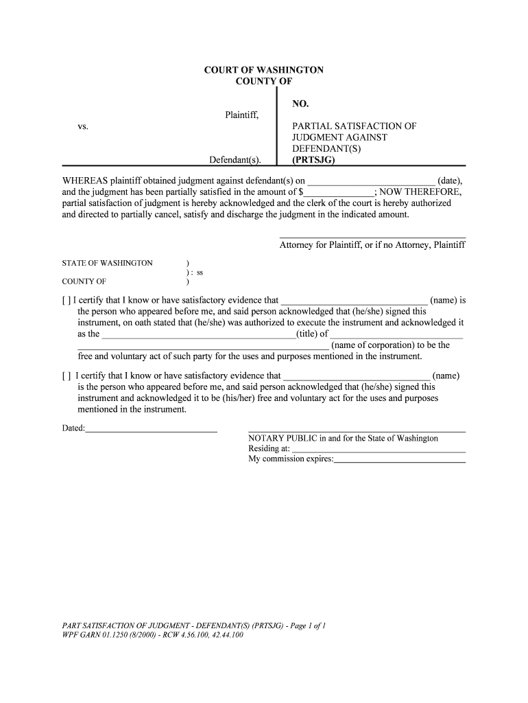 Partial Satisfaction of Judgment Against Defendant GARN  Form