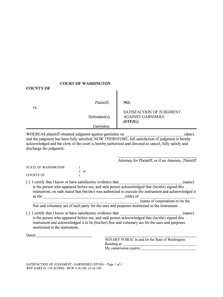 Justia Satisfaction of Judgment Washington  Form