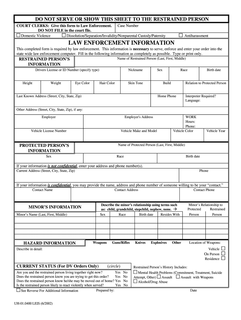 Do Not Serve or Show This Sheet to Respondent Washington  Form