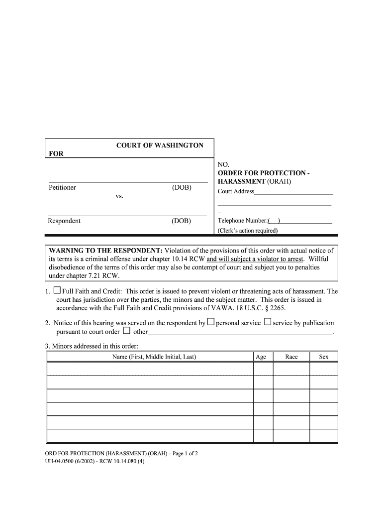 Court of Washington ForPetitioner, DOB Vs  Form