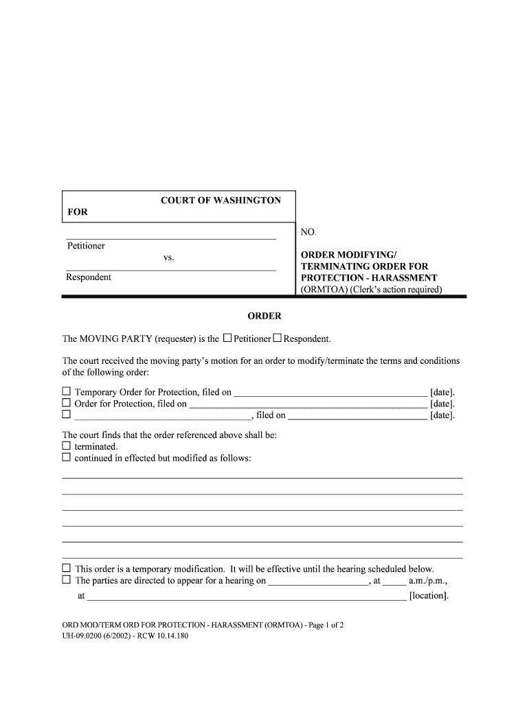 Order Modifying Terminating Order for Protection UH 09  Form