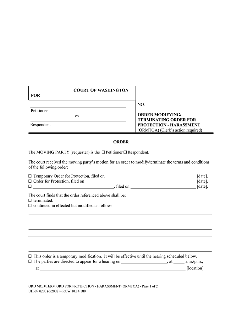 Order Modifying Order for Protection Washington  Form