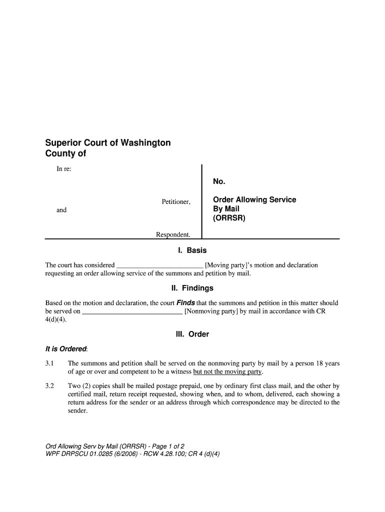 Order Allowing Service by Mail  Form