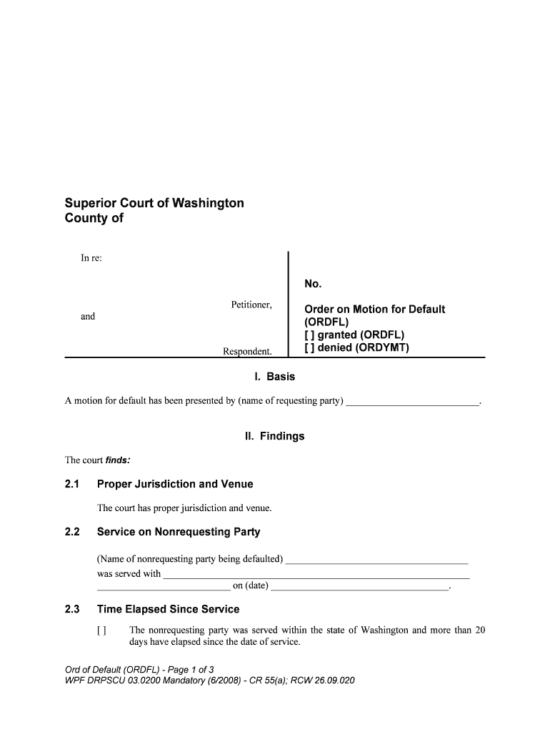 Justia Order on Motion for Default Washington  Form