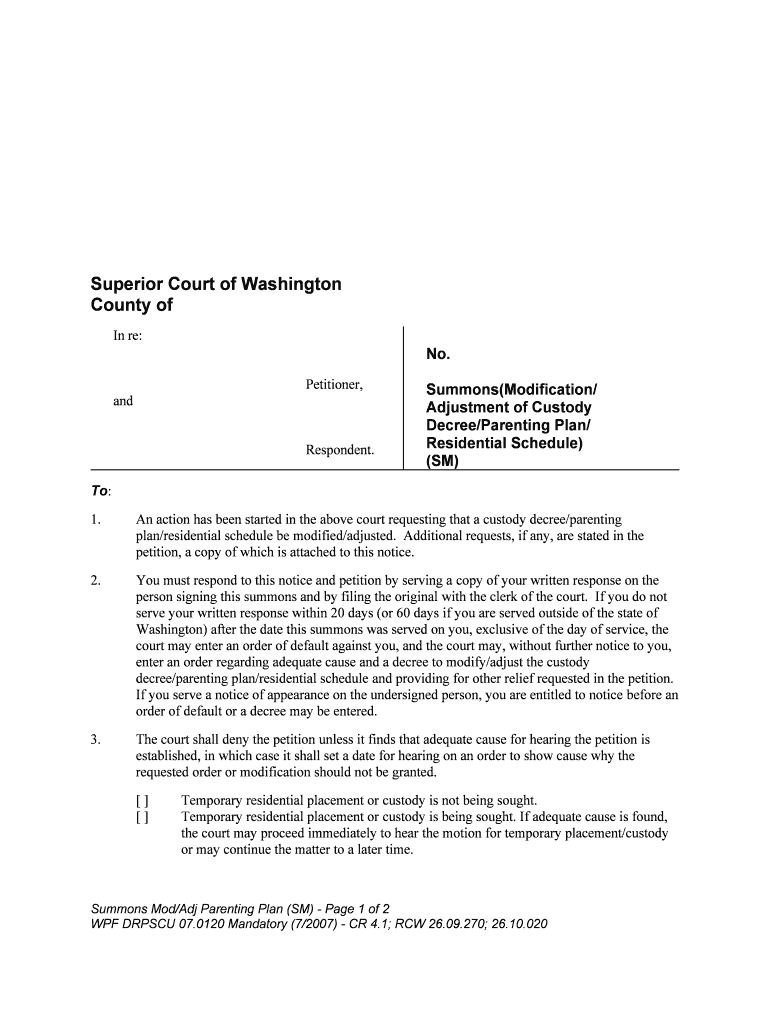 Summons Mod of Custody DecreeP Plan  Form