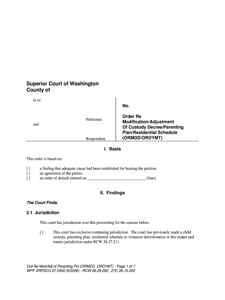 Order Re Modification Custody DecreeP Plan  Form