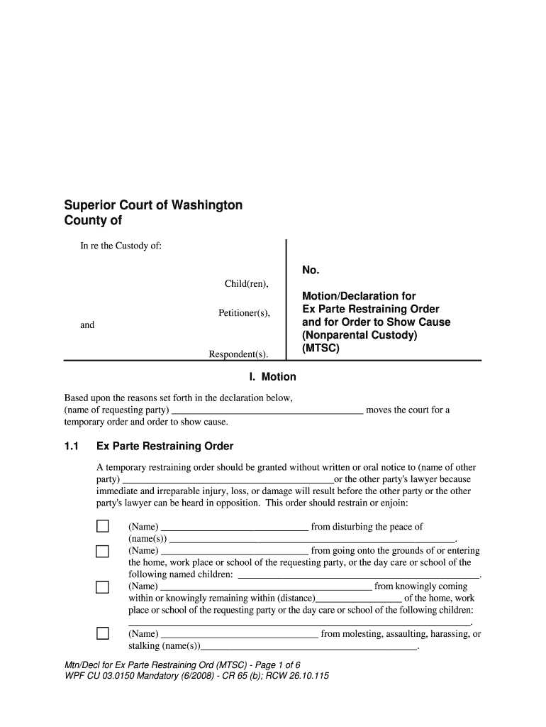 Ex Parte Restraining Order  Form