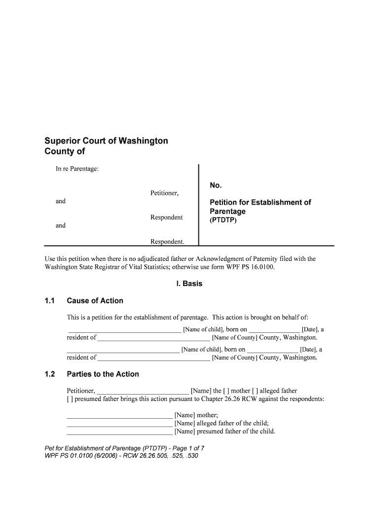 Summons Parentage Washington  Form