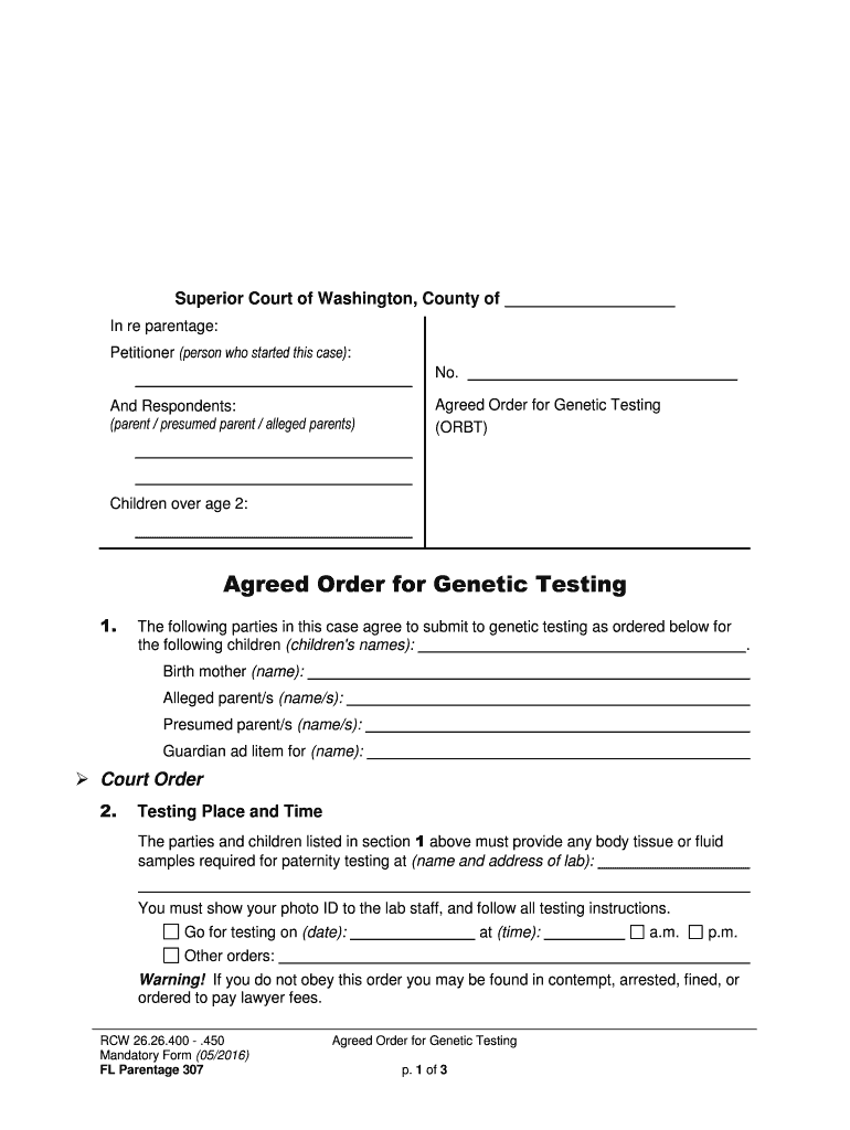 Form FL Parentage 307 Declaration About Genetic Parentage