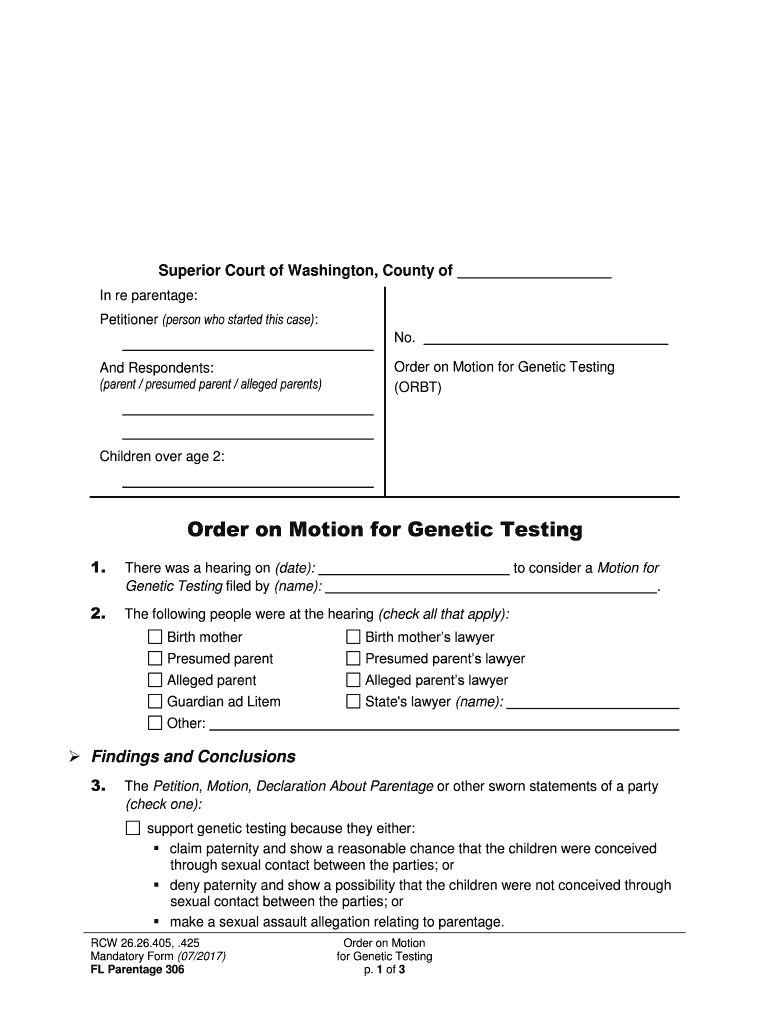 Form FL Parentage 314 Summary Judgment Order Parentage