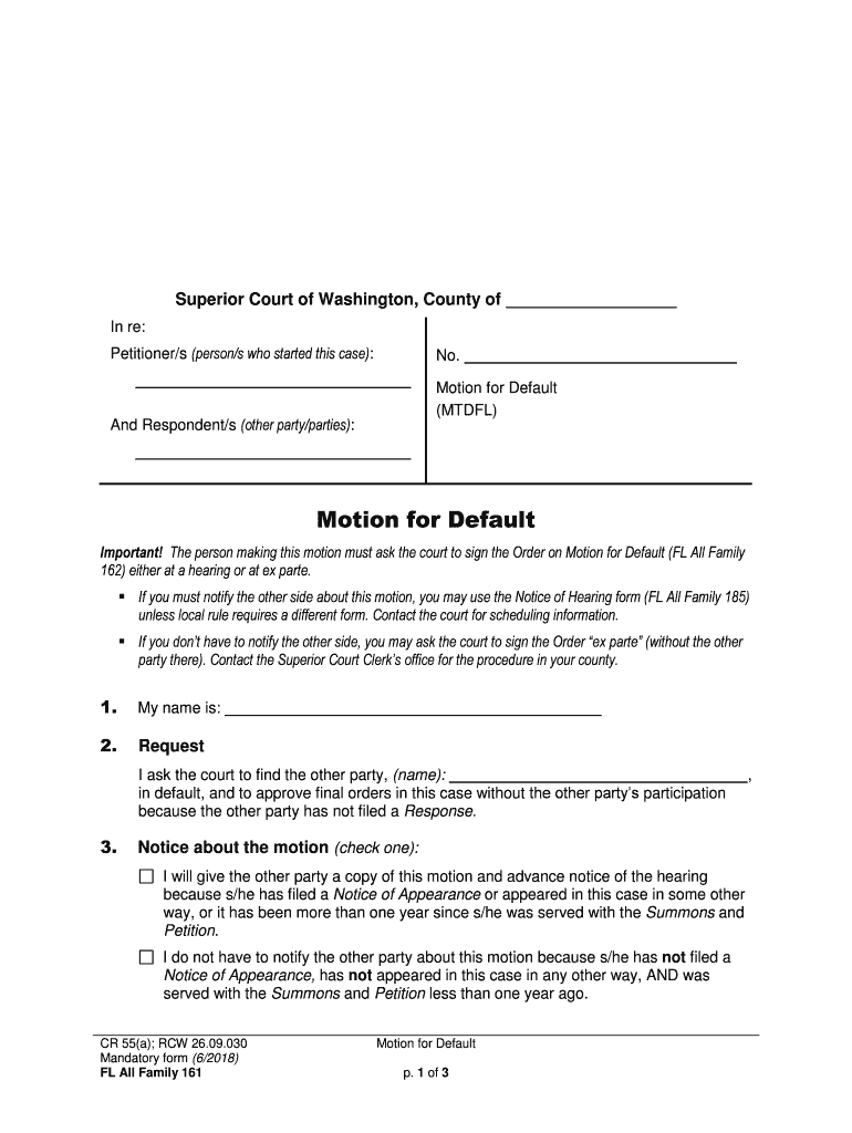 Form Fl All Family161 &amp;quot;Motion for Default&amp;quot; Washington