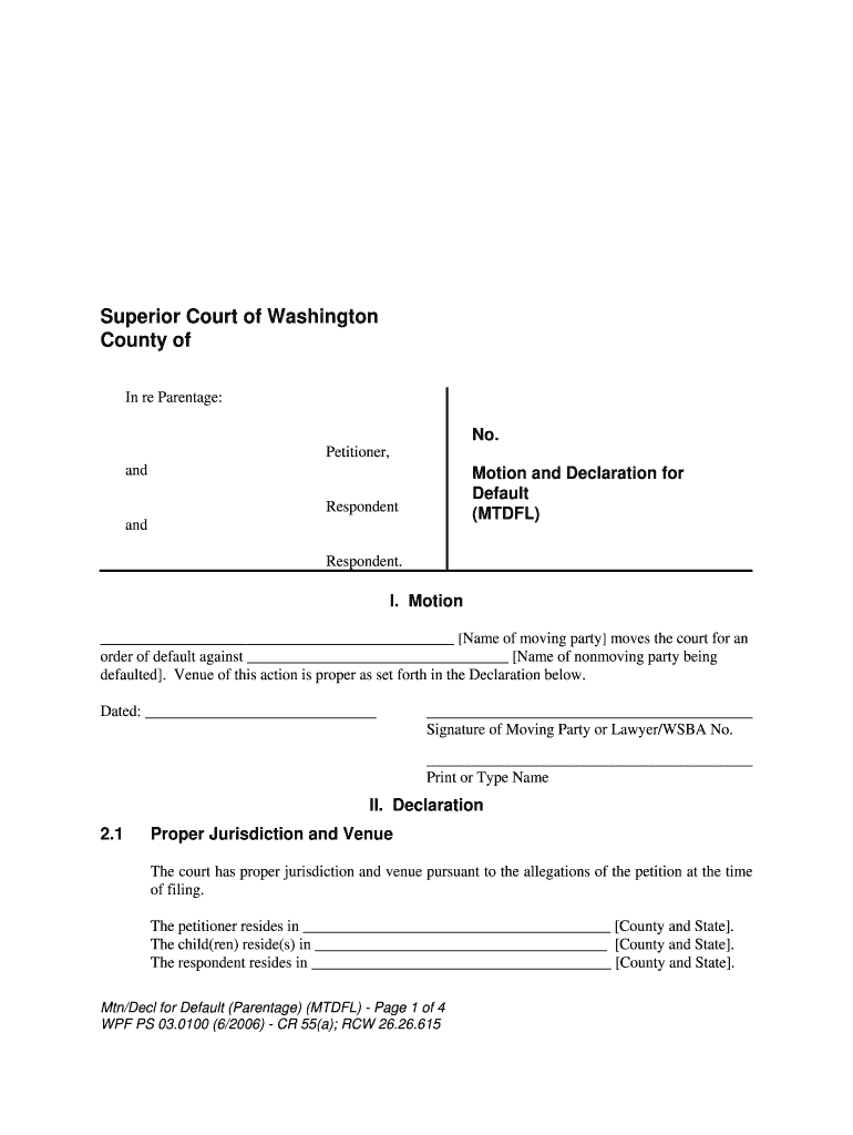 Motion &amp;amp; Declaration for Default  Form