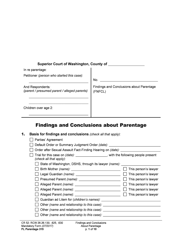 Basis for Findings and Conclusions Check All that Apply  Form