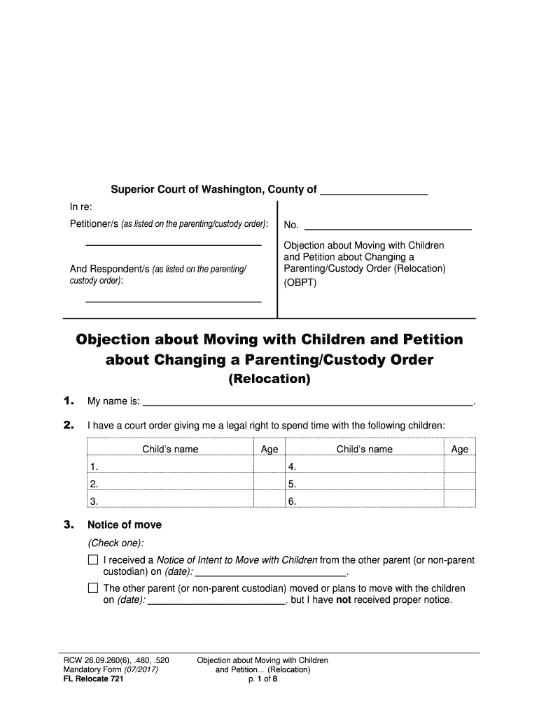 Objection About Moving with Children  Form
