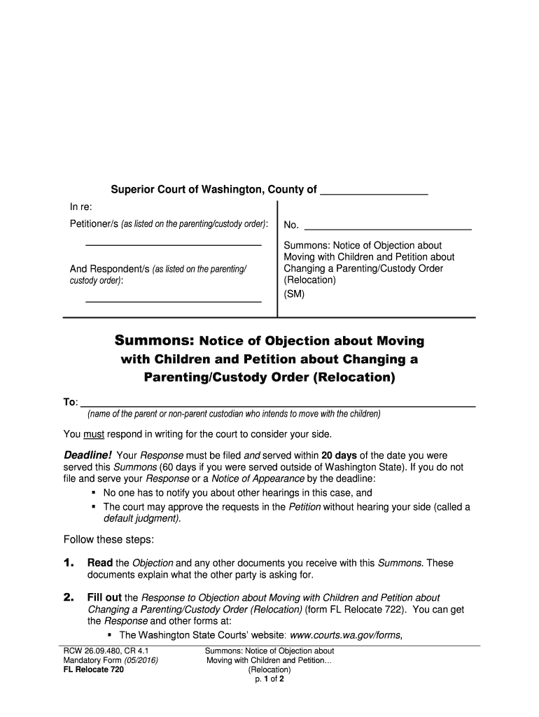Notice of Intent to Move with Children Washington State Courts  Form