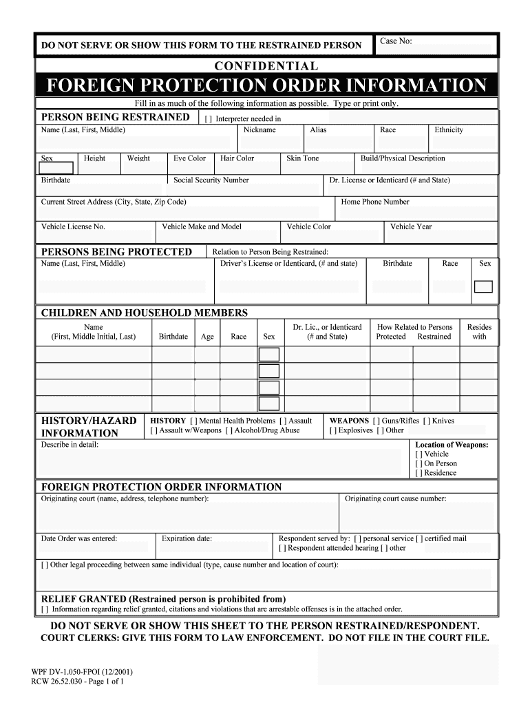 FOREIGN PROTECTION ORDER INATION DOC TemplatePDFfiller  Form