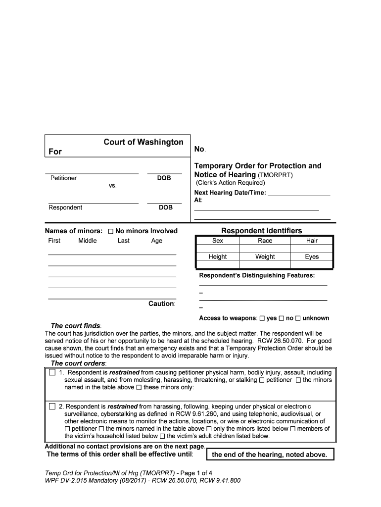 Temporary Order for Protection and  Form