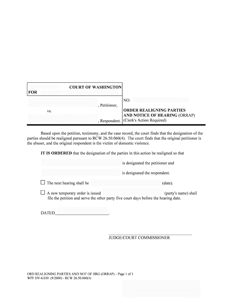 Order Realigning Parties and Notice of Hearing DV 6 030  Form