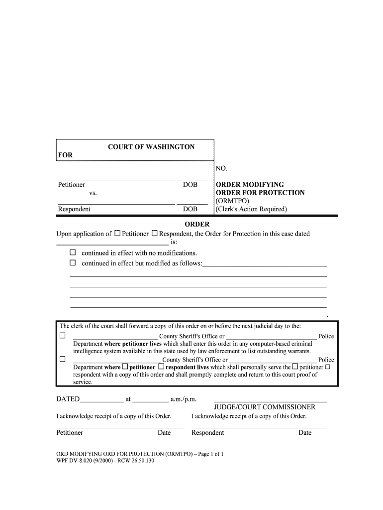 Temporary Order for Protection and Notice of Hearing DV 2  Form