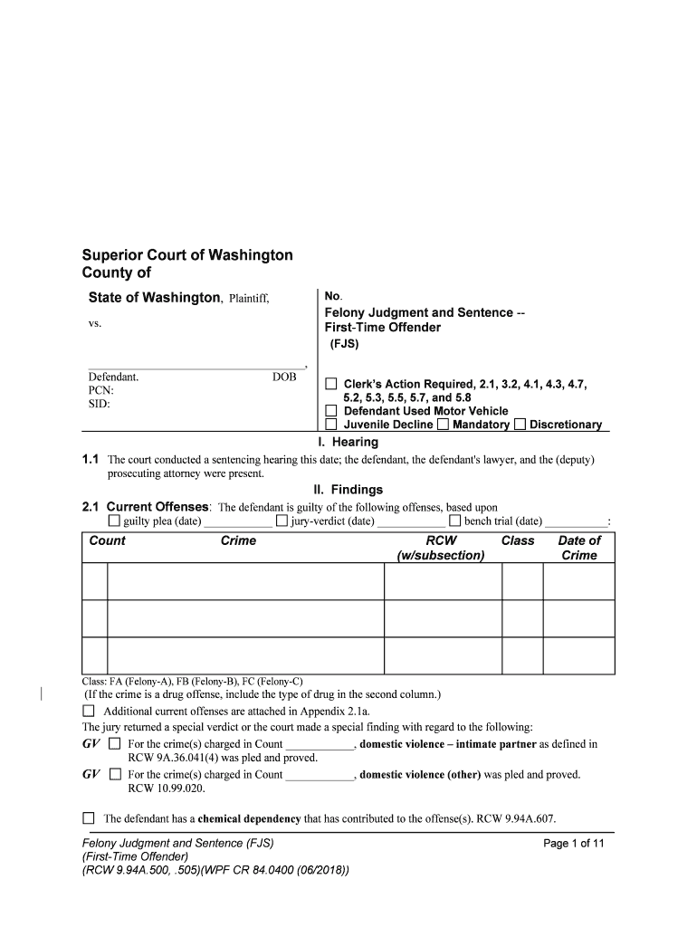 Superior Court of Washington County of State of Washington  Form