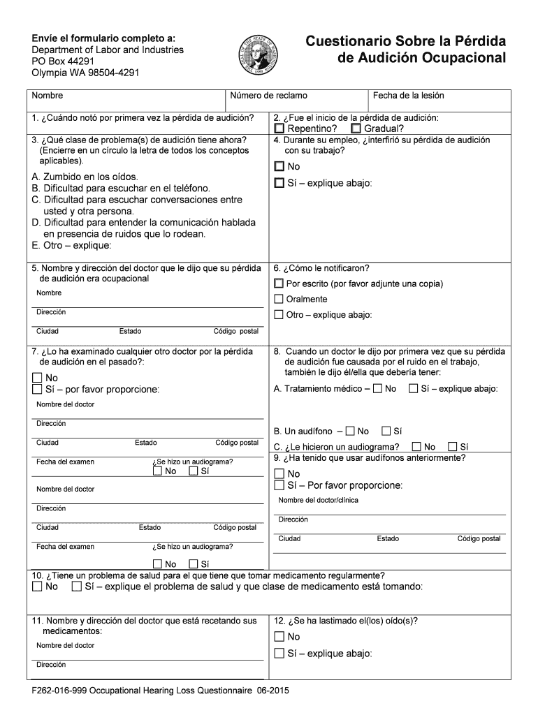 Work Status Form Washington State Department of Labor