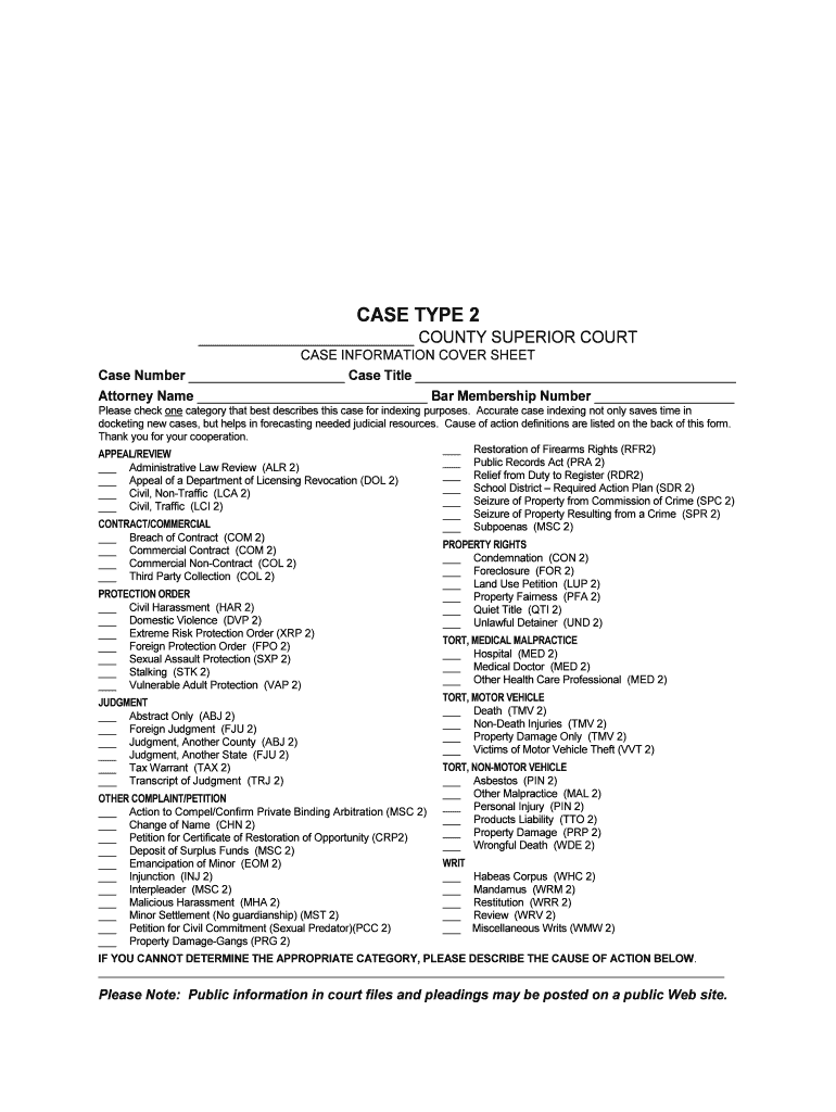 CIVIL COUNTY SUPERIOR COURT Case Information Cover Sheet CICS