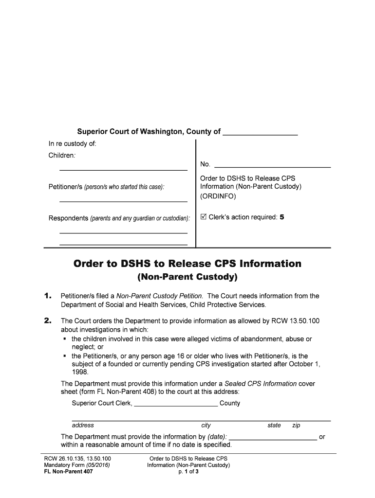 Order to DSHS to Release CPS Information Washington
