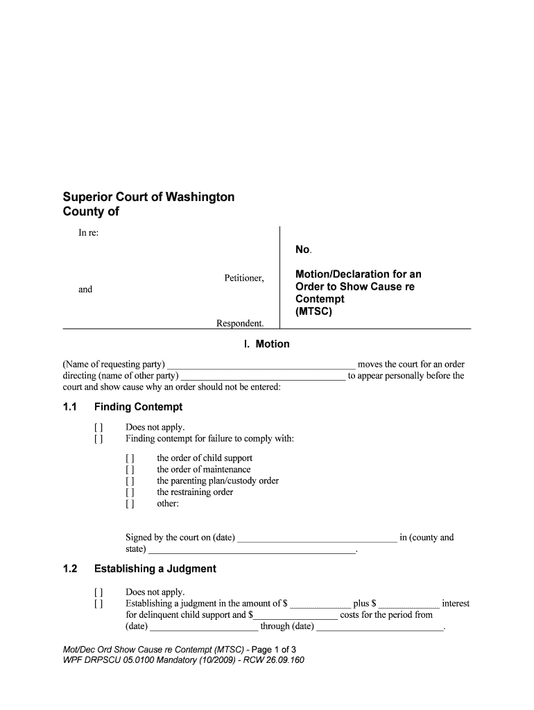 Motion &amp;amp; Declaration Show Cause Re Contempt  Form