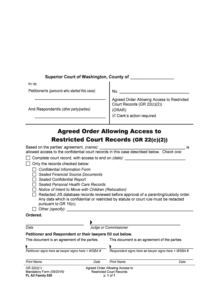 GR 22 Access to Family Law and Guardianship Court Records  Form