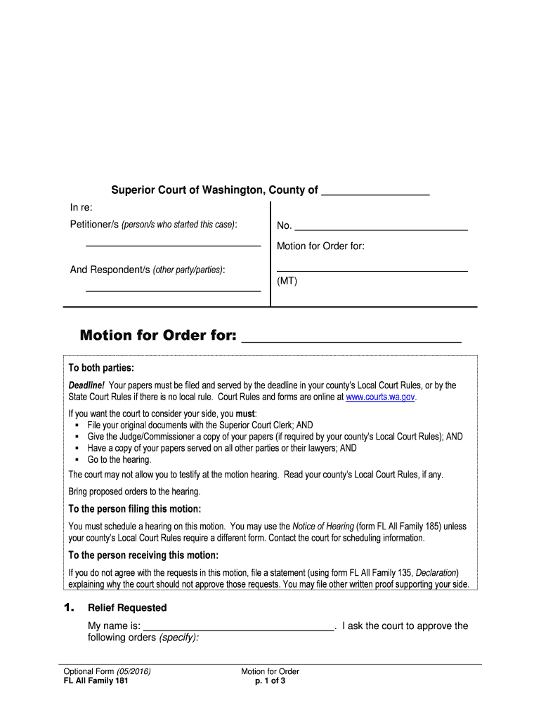 Form FL All Family 181 Motion for Order Washington