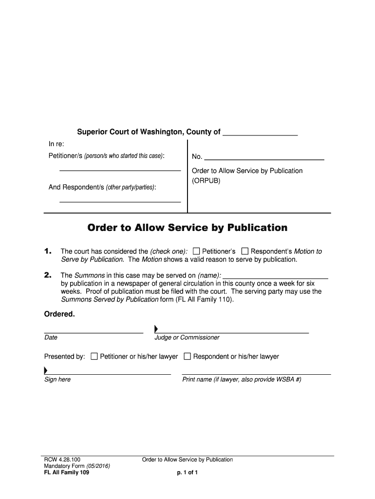 Form FL All Family 109 Order to Allow Service by Publication