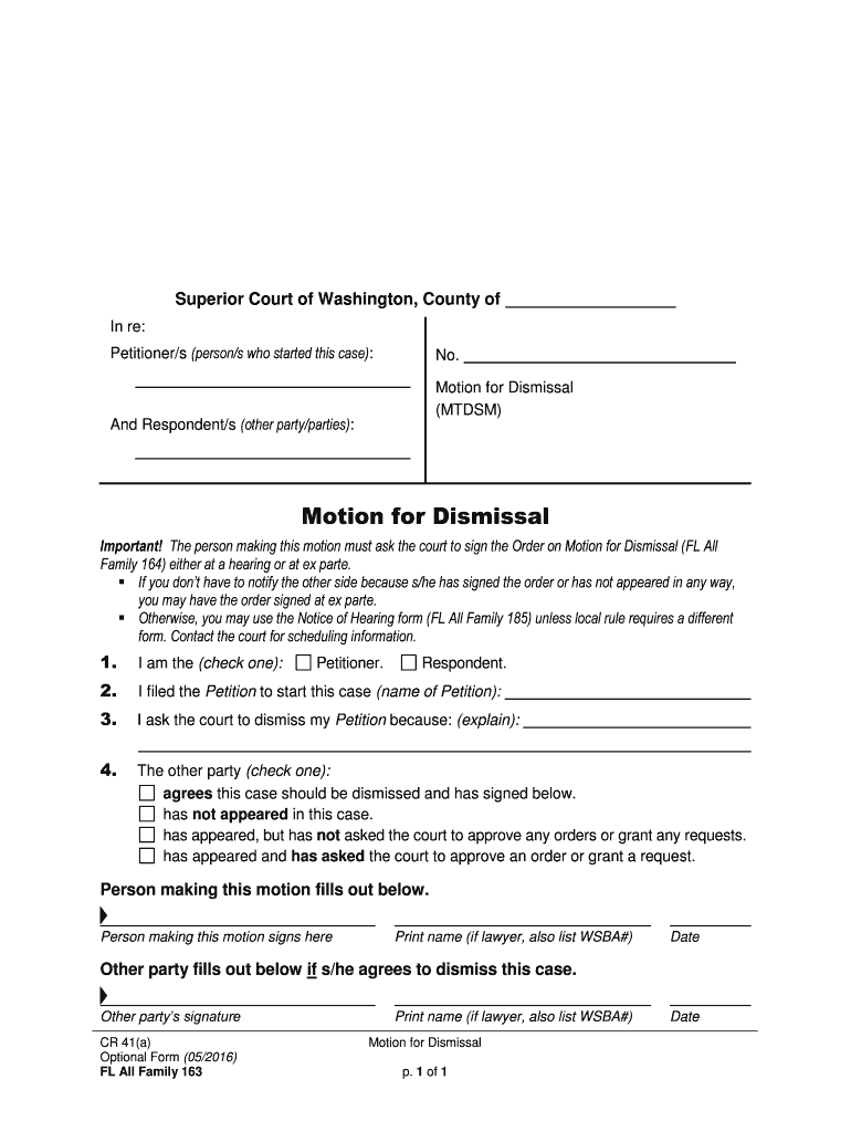 Form Fl All Family163 &amp;quot;Motion for Dismissal&amp;quot; Washington