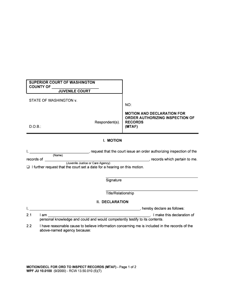 ORDER AUTHORIZING INSPECTION of  Form