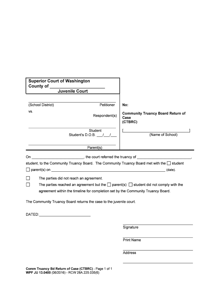 Community Truancy Board Return of  Form