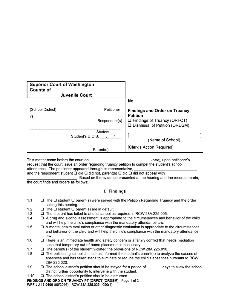 Findings and Order on Truancy Petition Washington Justia  Form