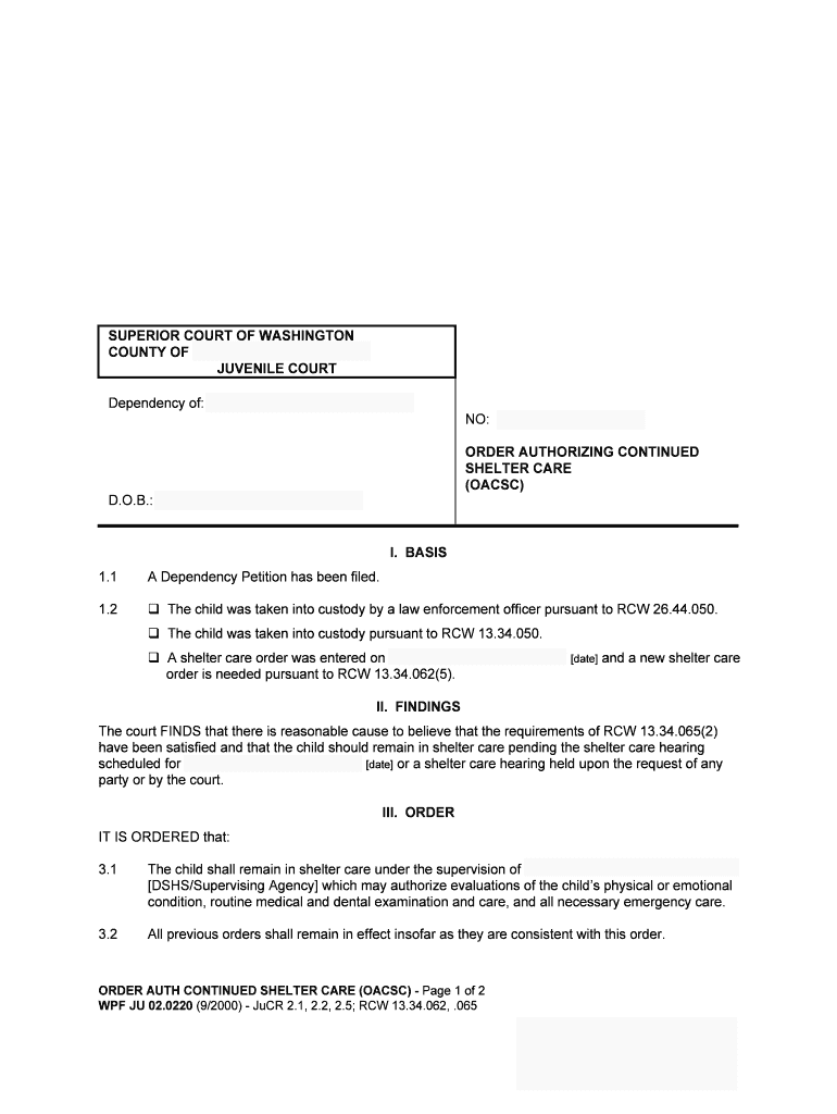 Justia Order Authorizing Continued Shelter Care  Form
