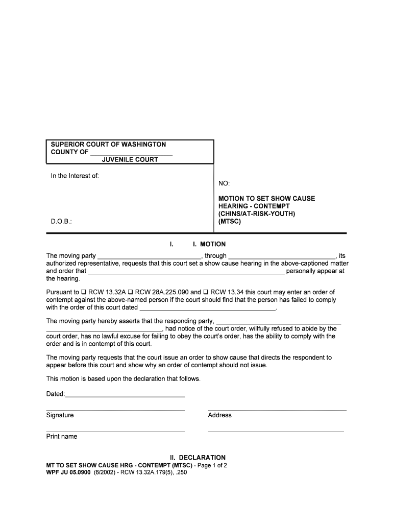 SUPERIOR COURT of WASHINGTON COUNTY of SKAGIT JUVENILE COURT  Form