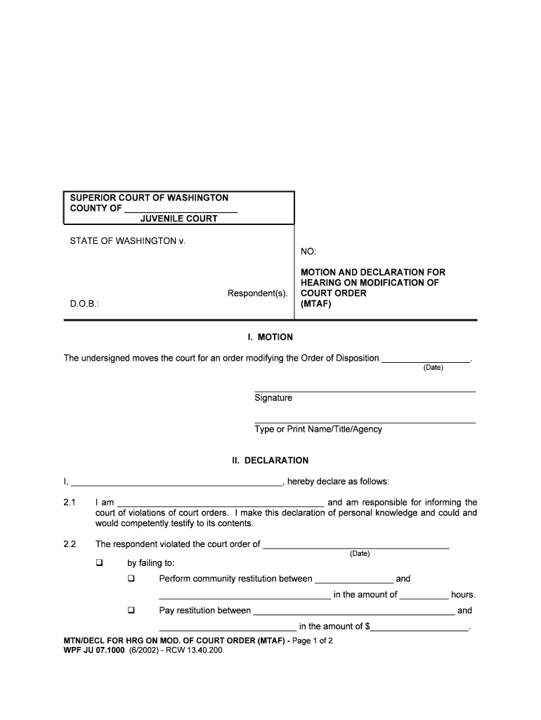 Justia Motion and Declaration for Order for Warrant of Form