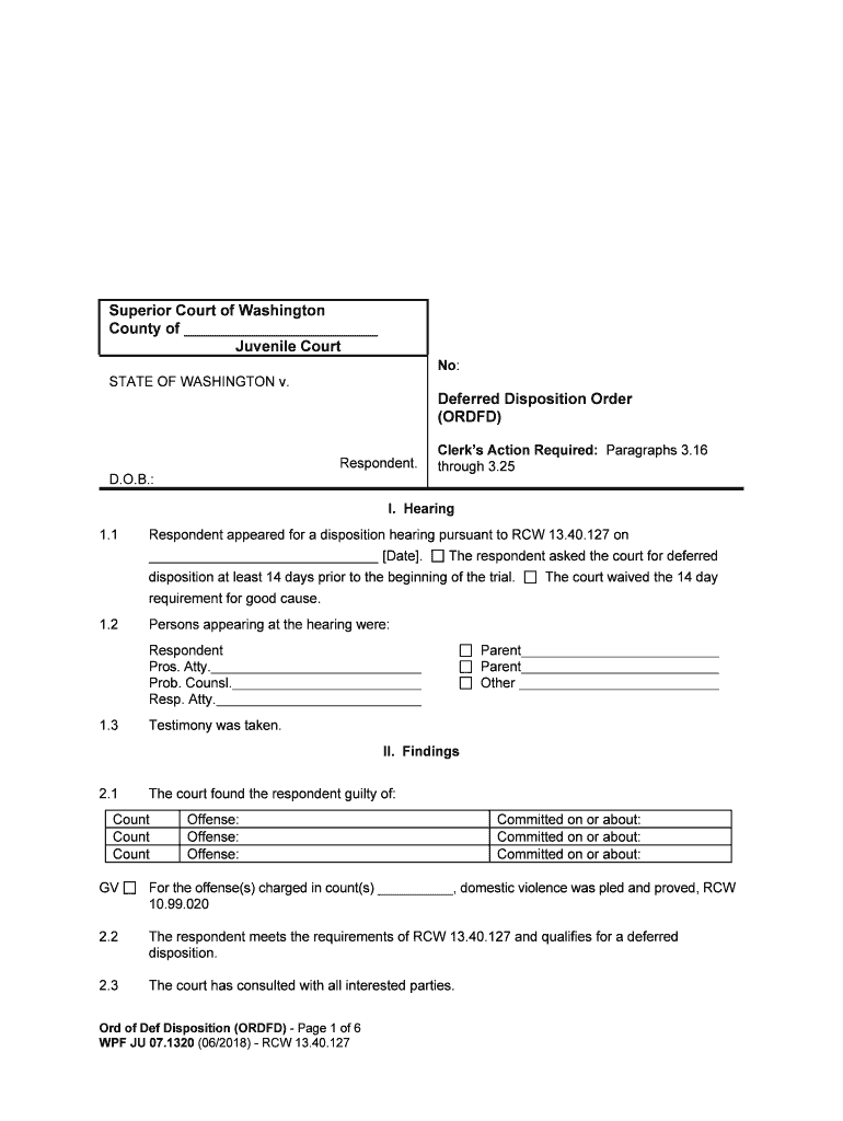 Superior Court of Washington County of Juvenile Court ORDFD  Form