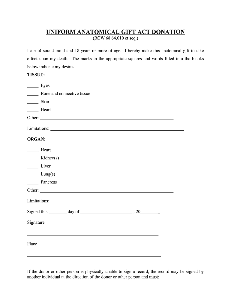 Section 7 State and Federal Law on Organ Procurement  Form