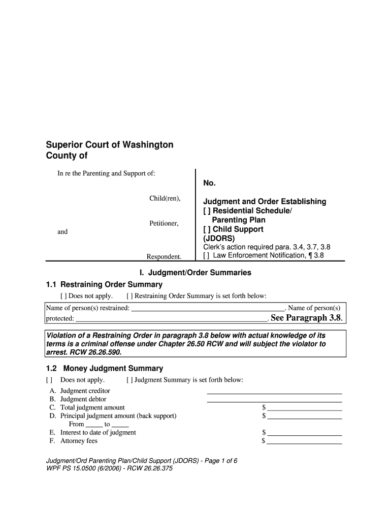 Final Order and Findings for a Parenting Plan, Residential  Form