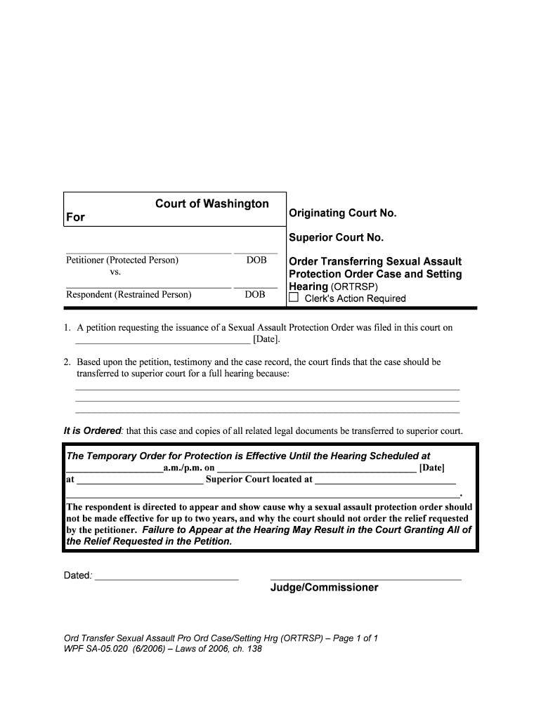 Order Transferring DV Case and Set Hearing  Form