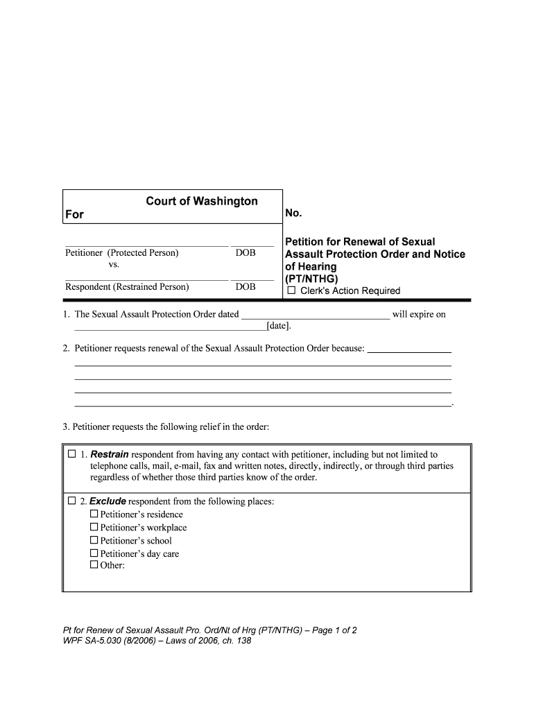 Temporary Sexual Assault Protection Order and Notice of  Form