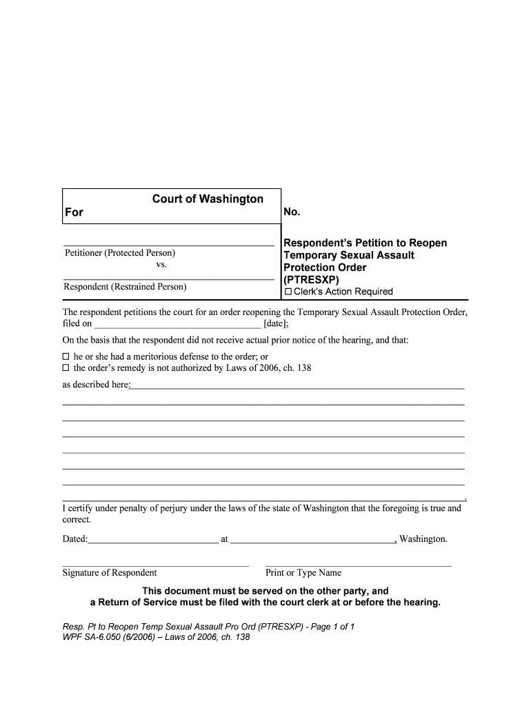 Chapter 7 90 RCW SEXUAL ASSAULT PROTECTION  Form