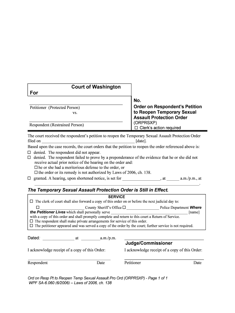 Order Modifying Order for Protection  Form