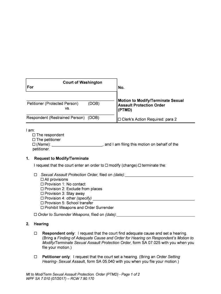 Domestic Violence Protection Order Petition Spokane County  Form