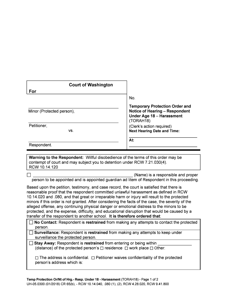 Court of Washington No Temporary Sexual Assault Protection  Form