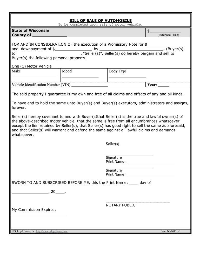 Wisconsin Motor Vehicle Bill of Sale PDFeForms